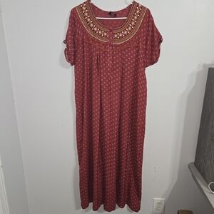 M#31‎ J Jessica Size XXL Ptp:23.5"  Embroidered at The Neckline Red Dress